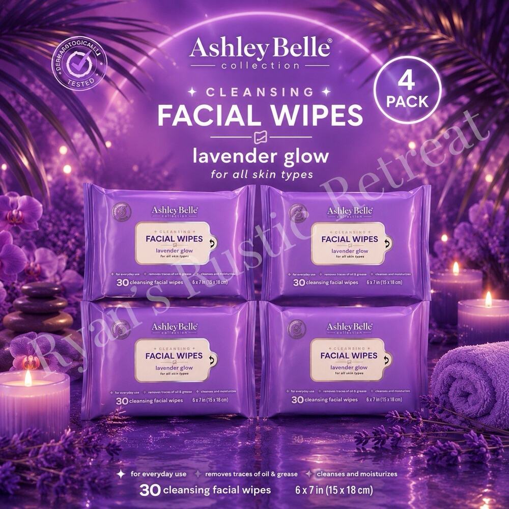4-Pack Ashley Belle Collection Lavender Glow Cleansing Facial Wipes